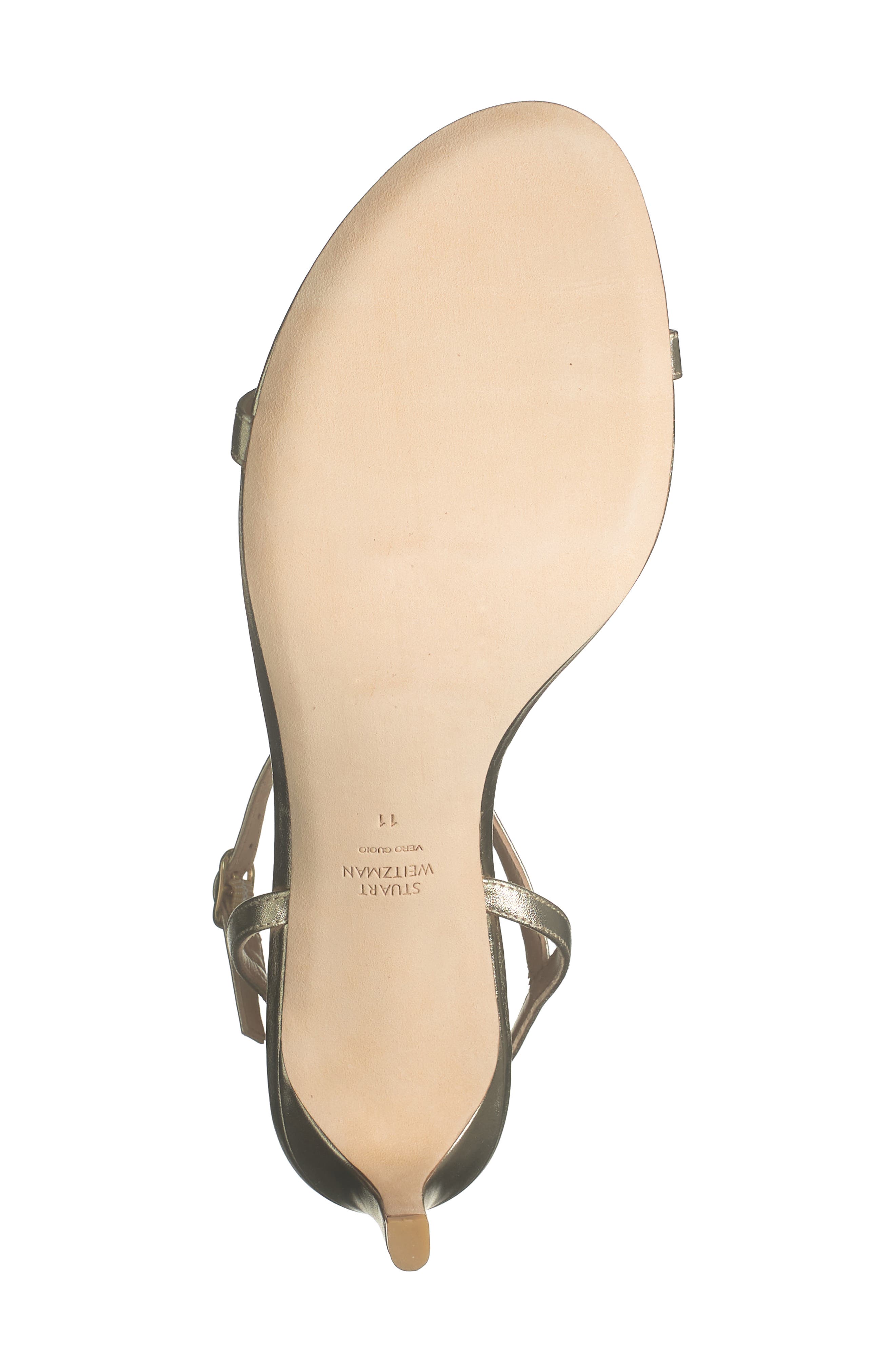 Stuart Weitzman Dancer Metallic Leather Stiletto Sandal, Alternate, color, Platino