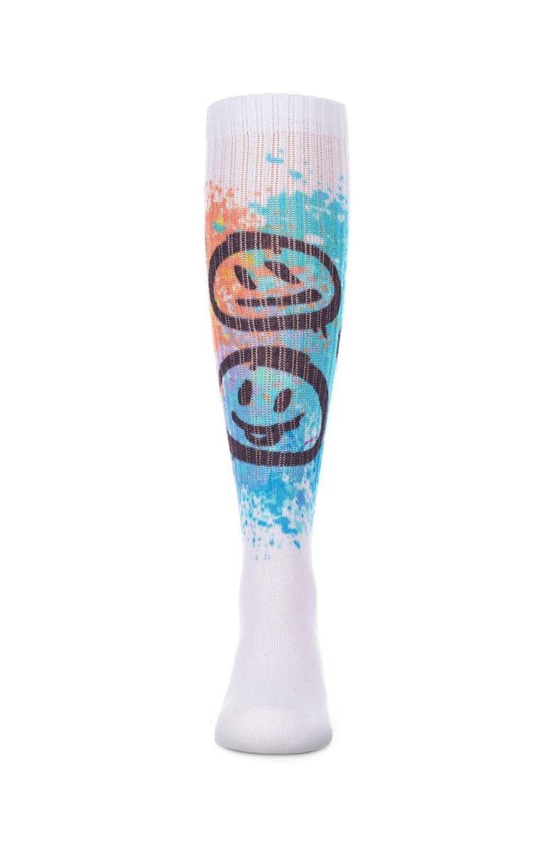 MeMoi Graffiti Smiley Knee High Socks, Alternate, color, White