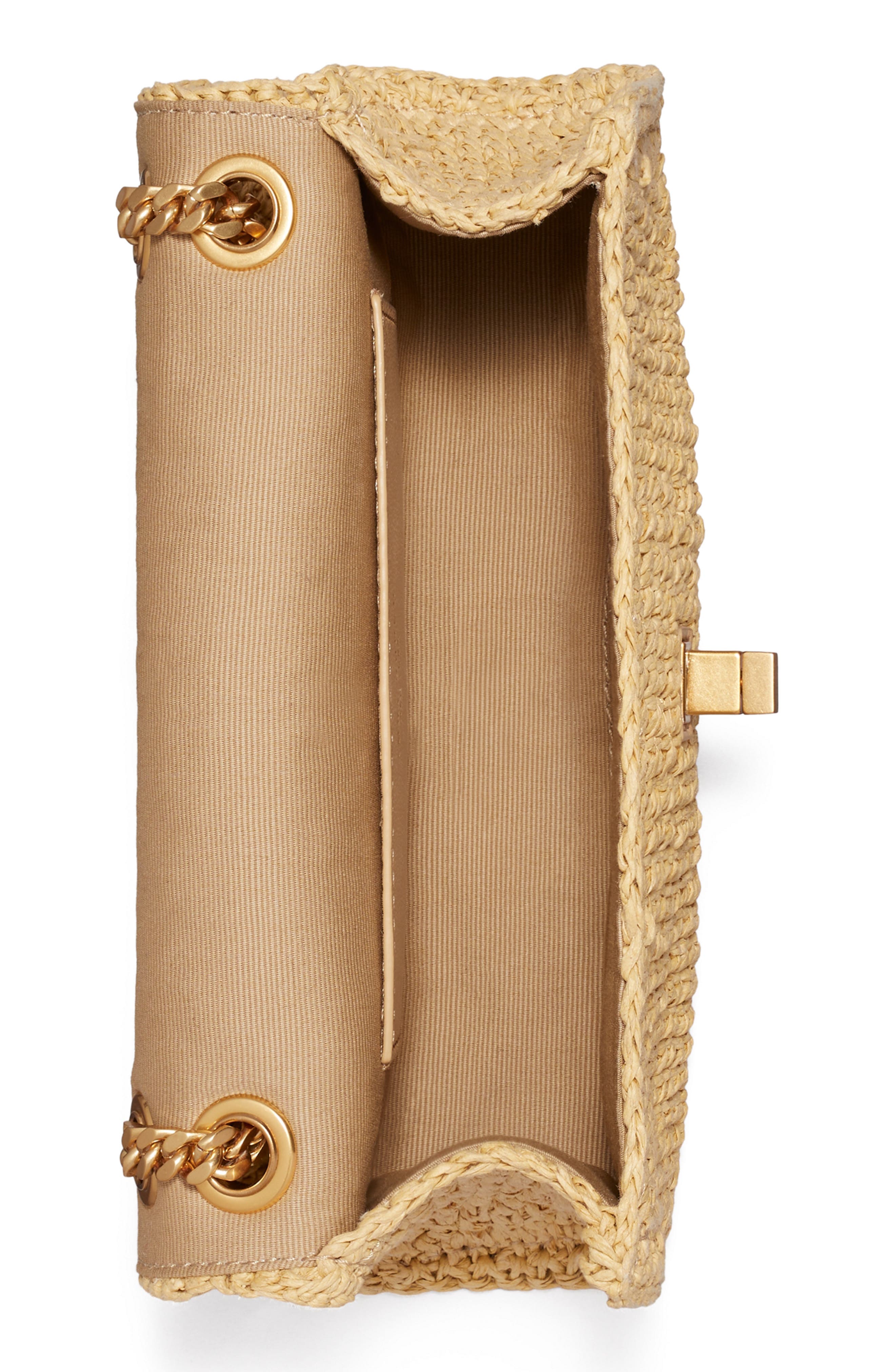 Tory Burch Mini Kira Turnlock Straw Convertible Shoulder Bag, Alternate, color, Natural