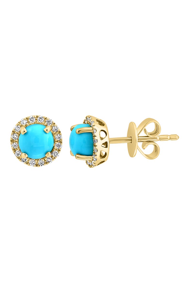 14K Yellow Gold Turquoise & Diamond Halo Stud Earrings - 0.12ct., Alternate, color, BLUE