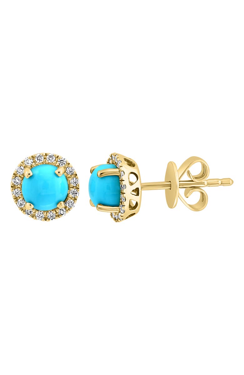 EFFY 14K Yellow Gold Turquoise & Diamond Halo Stud Earrings - 0.12ct., Alternate, color, Blue