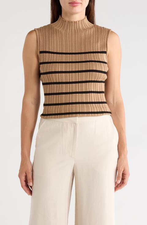 Mock Neck Sleeveless Ribbed Sweater