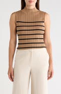 T Tahari Mock Neck Sleeveless Ribbed Sweater