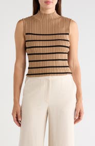 T Tahari Mock Neck Sleeveless Ribbed Sweater