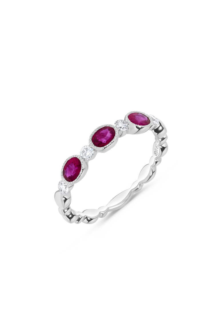 Milgrain Bezel Set Oval Ruby & Diamond Ring in 14K White Gold, Alternate, color, 14K White Gold