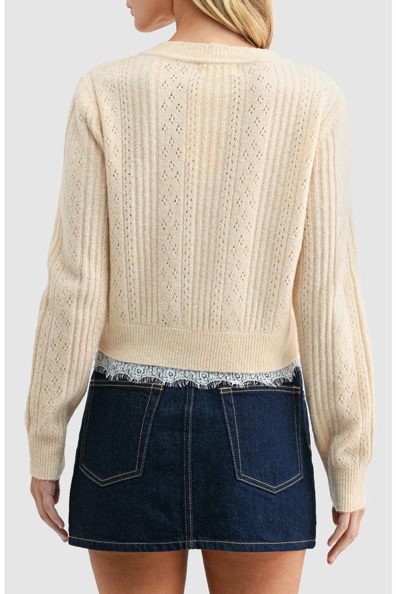 Lace Trim Pointelle Cardigan, Alternate, color, BUTTER