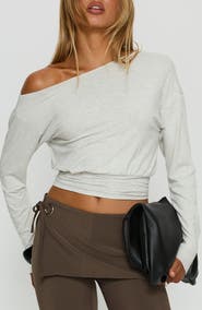 Princess Polly Ashlinn One-Shoulder Crop Knit Top