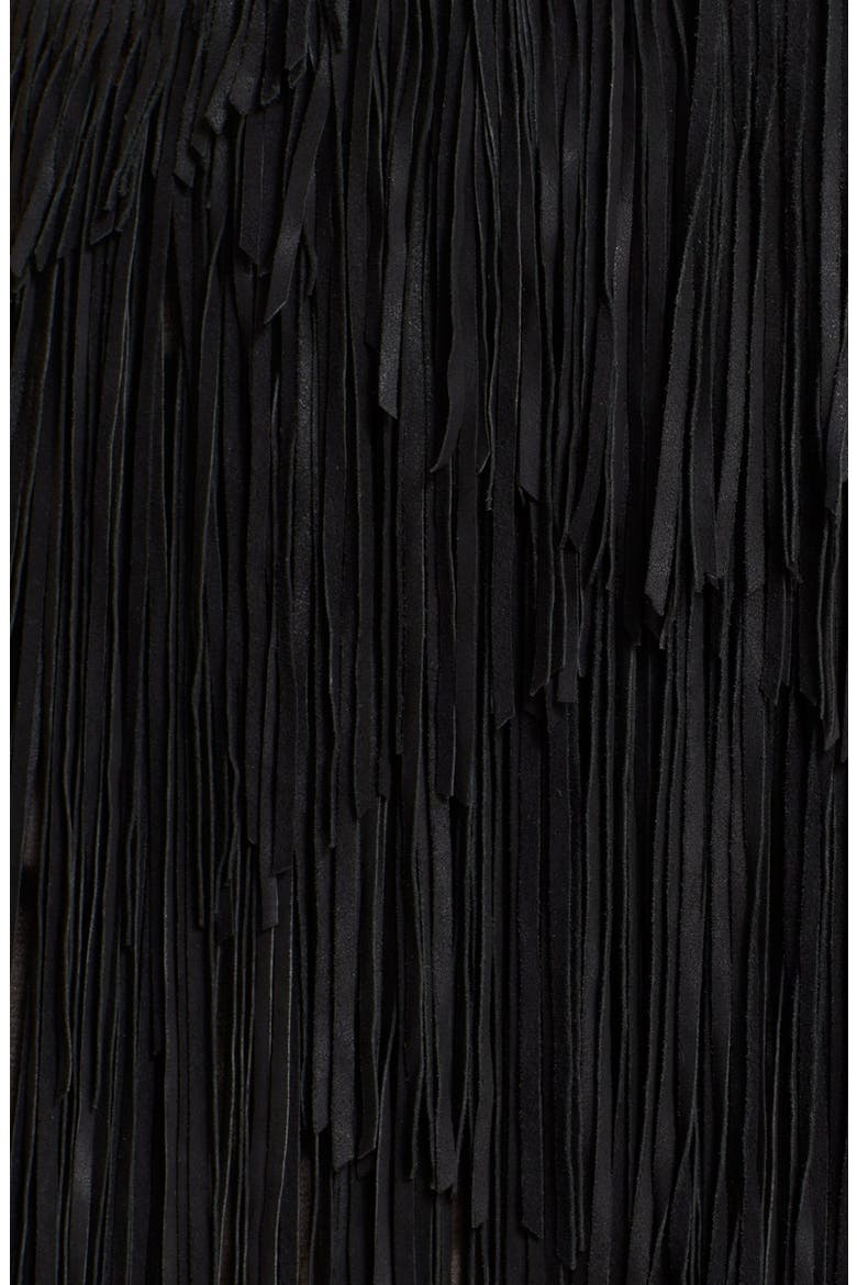 Asymmetrical Suede Fringe Skirt, Alternate, color, BLACK