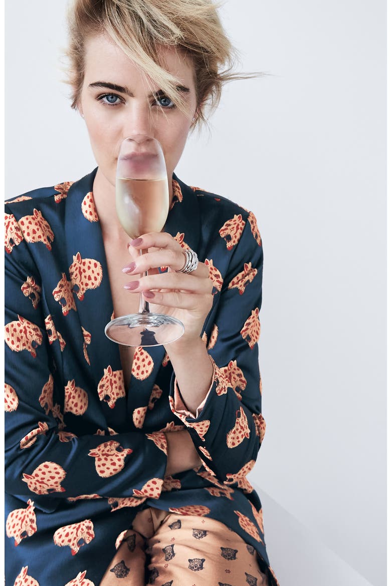 Jacquard Leopard Long Blazer, Alternate, color, NAVY W/ SNOW LEOPARD PRINT