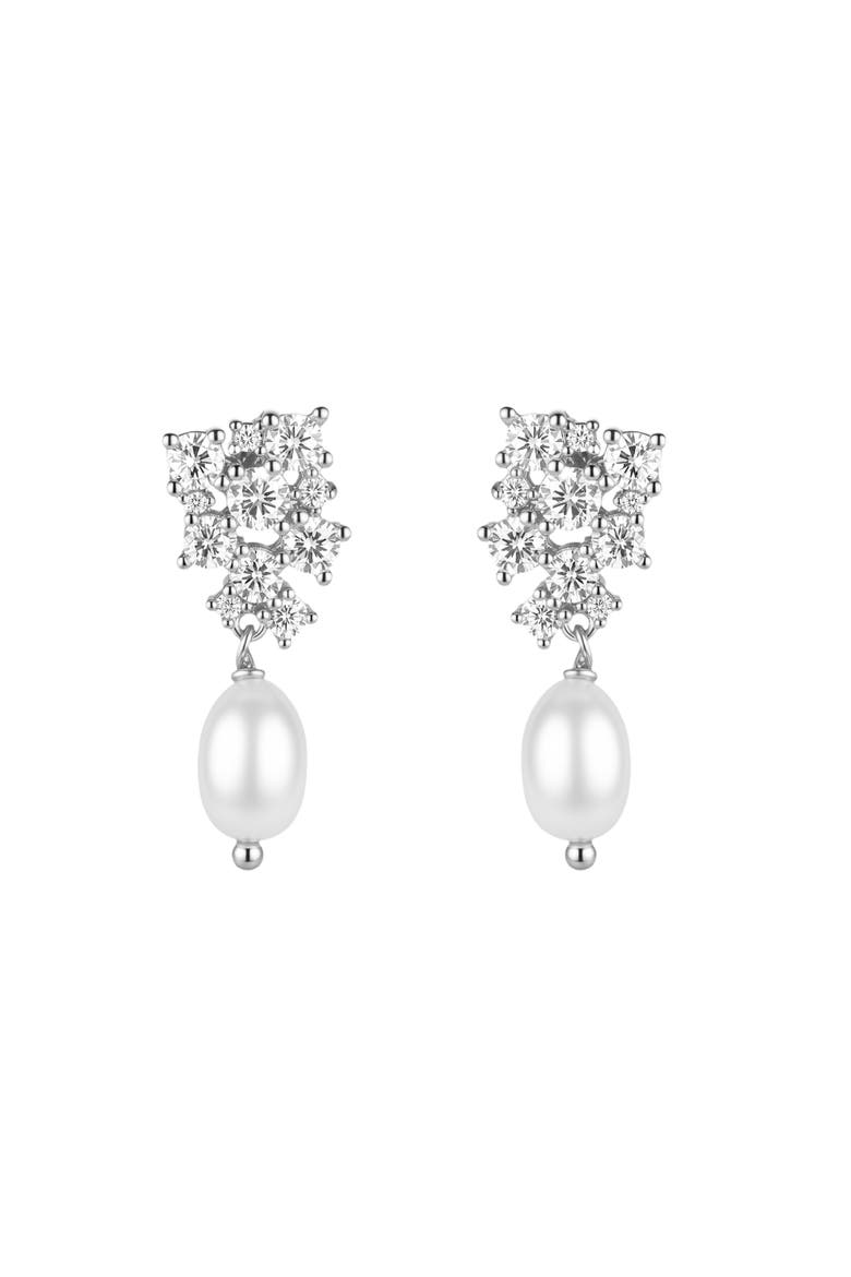 First Dance Pearl Drop Earrings, Main, color, Metallic Silver