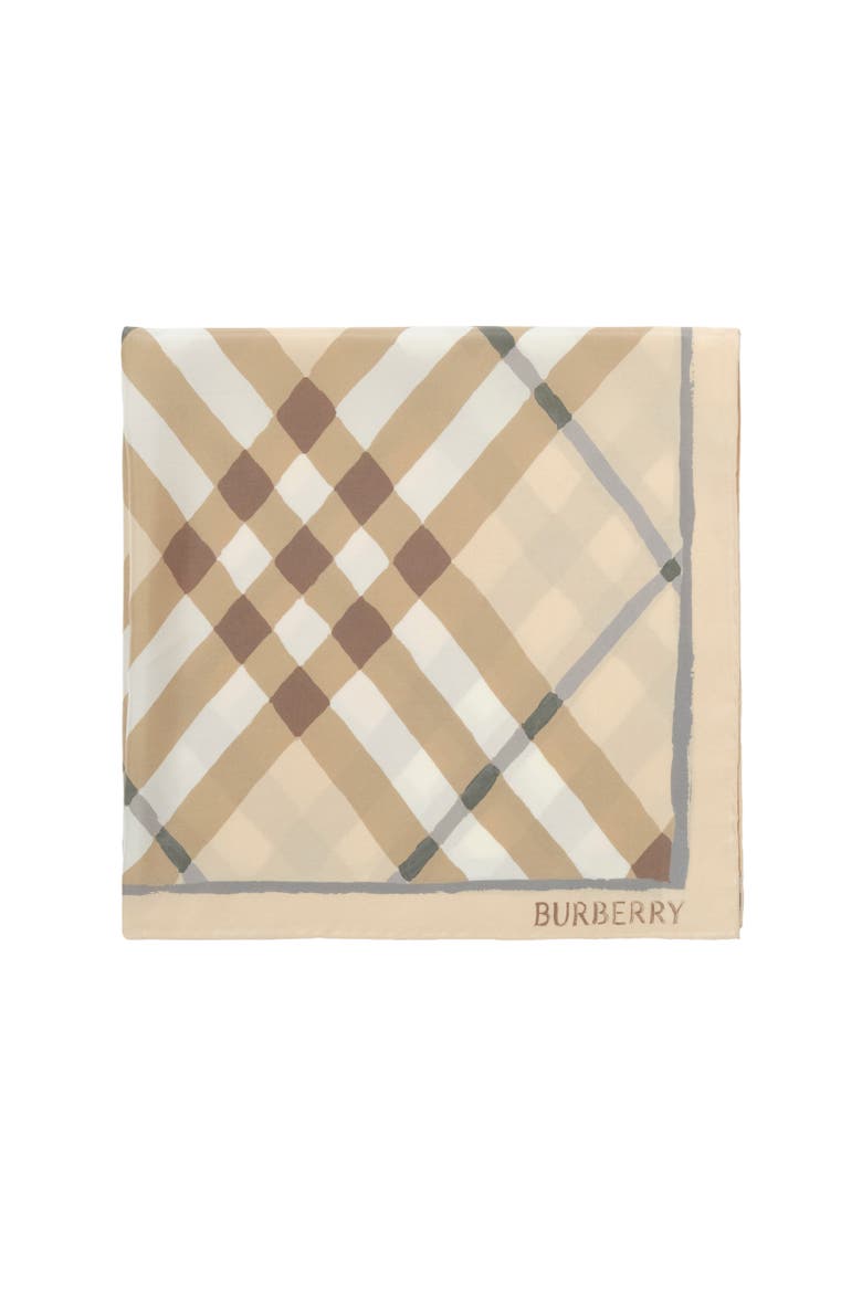 Watercolour Check Silk Scarf, Alternate, color, Sesame beige