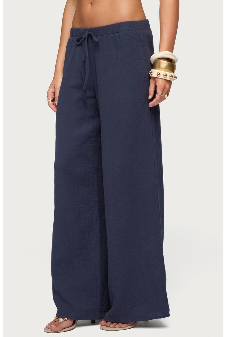 Viktoria Cotton Crinkle Gauze Wide Leg Drawstring Pants, Alternate, color, NAVY