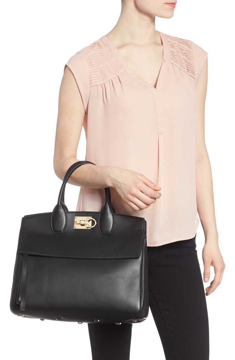 FERRAGAMO Salvatore Ferragamo Studio Calfskin Leather Top Handle Tote, Alternate, color,