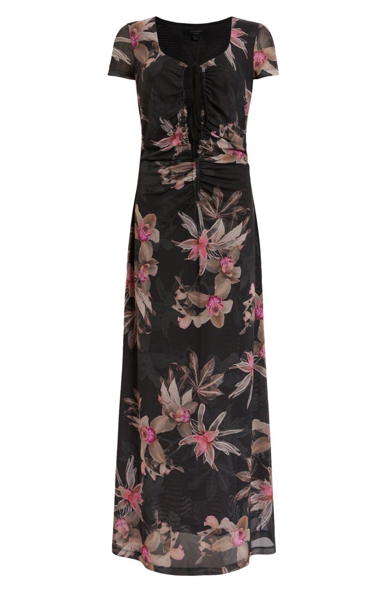 AllSaints Gabby Floral Print Mesh Maxi Dress, Alternate, color, Adena Black