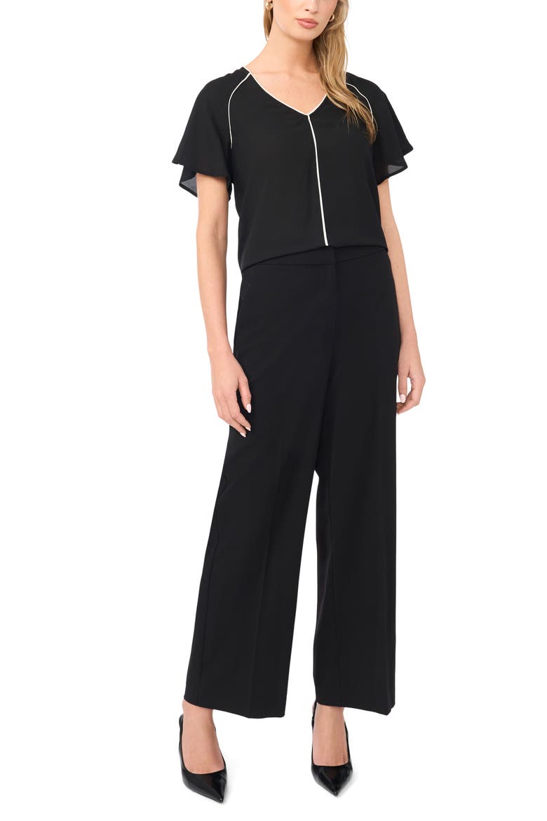 Piped Flutter Sleeve Top, Alternate, color, RICH BLACK