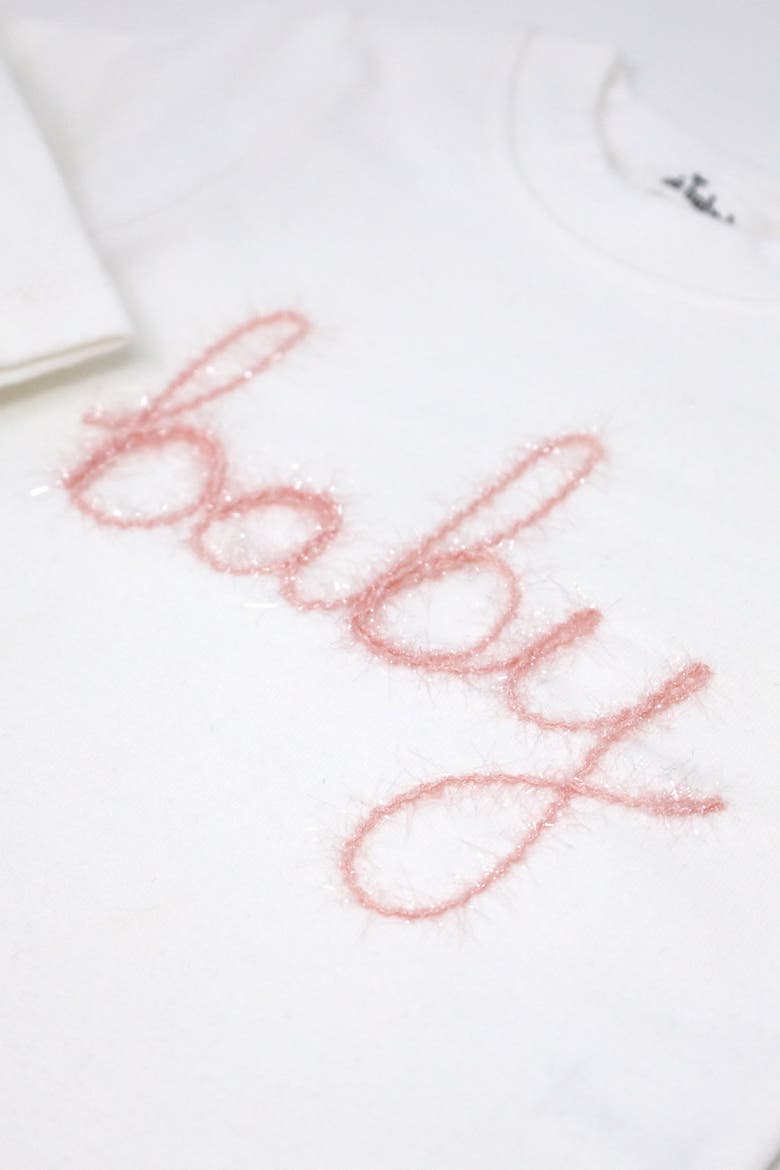 "baby" Pink Sparkle Embroidered Two Piece Set, Alternate, color, Cream