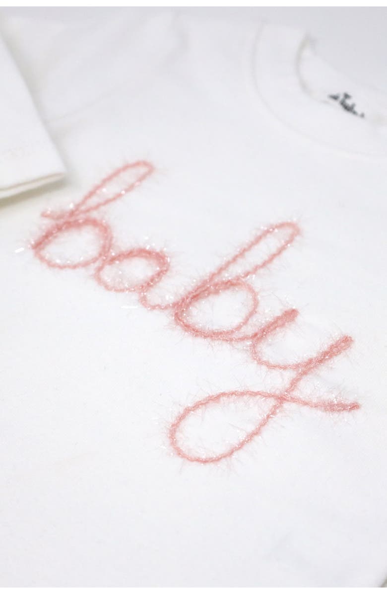 oh baby! "baby" Pink Sparkle Embroidered Two Piece Set, Alternate, color, Cream