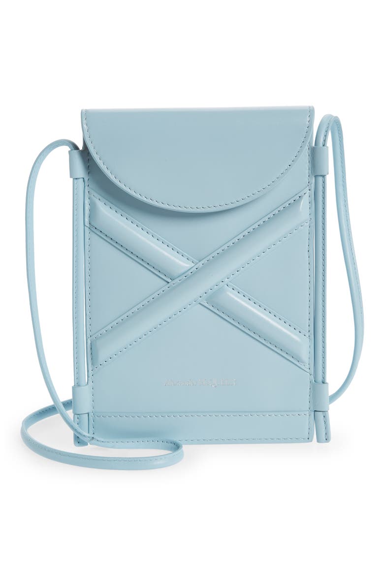 Alexander McQueen The Curve Leather Crossbody Phone Case, Main, color, PALE BLUE