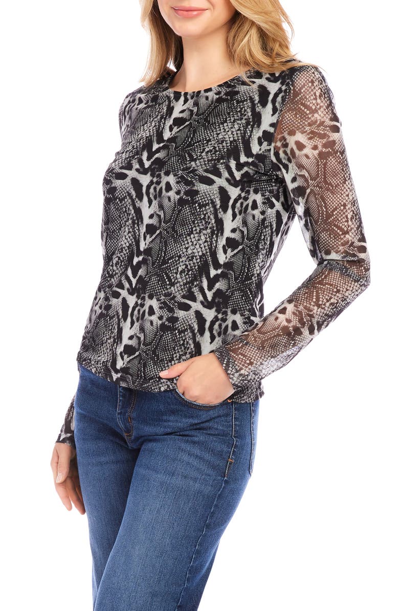 Karen Kane Animal Print Long Sleeve Mesh Top, Alternate, color, 