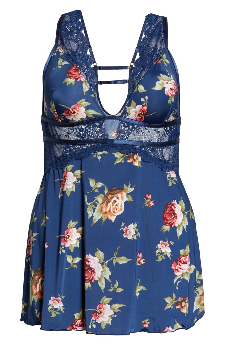 Oh La La Cheri Naeva Floral Print Lace Trim Babydoll Chemise, Alternate, color, 