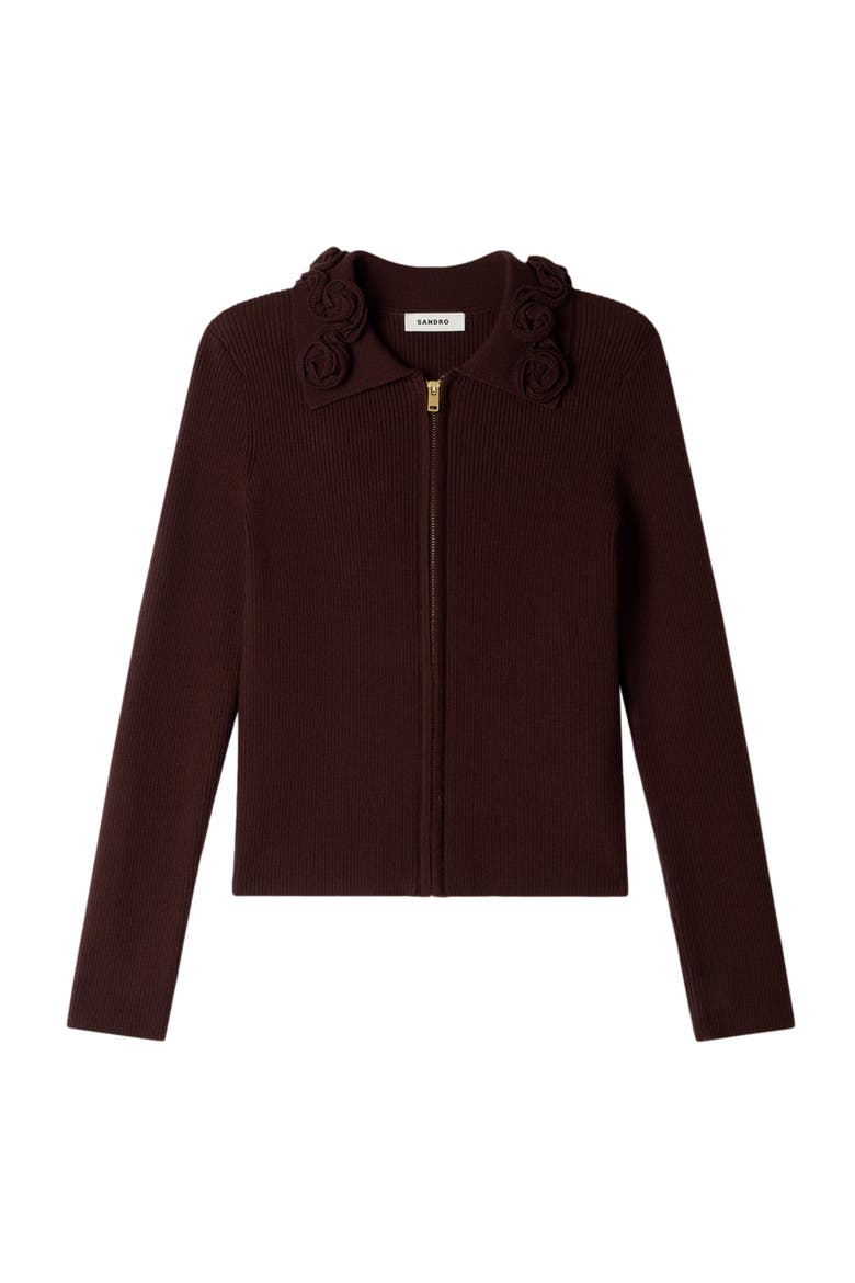 Cardigan with floral collar, Alternate, color, Brown