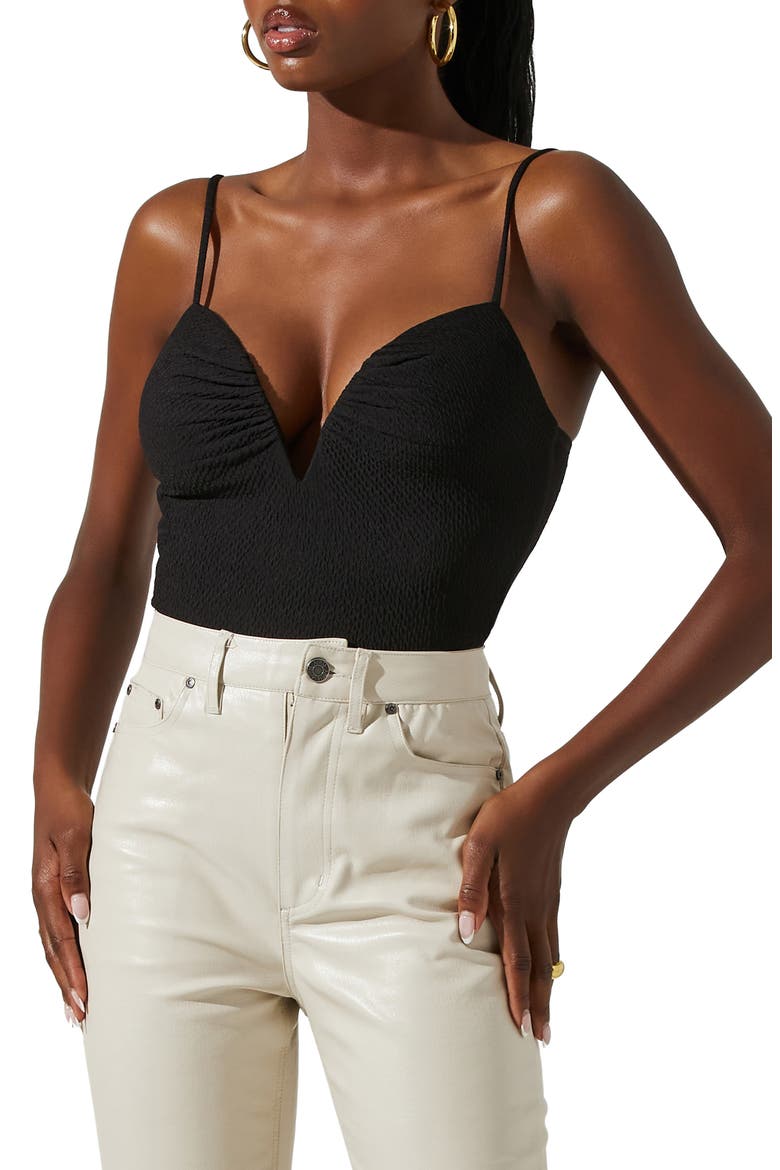 Fia Plunge Neck Bodysuit, Main, color, BLACK