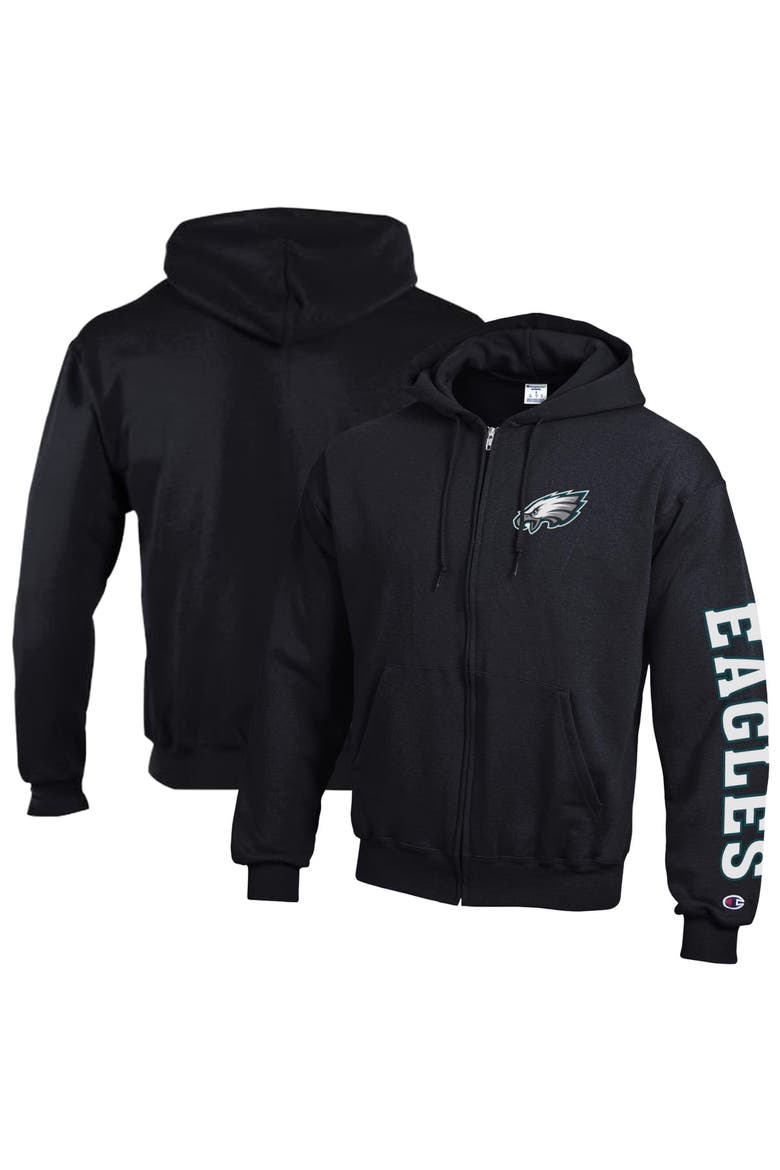 Men's Champion  Black Philadelphia Eagles Powerblend Fleece Full-Zip Hoodie, Main, color, Black