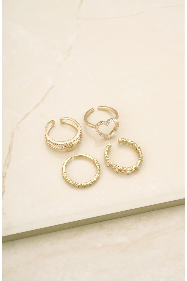 Set of 4 Heart Rings, Alternate, color, GOLD