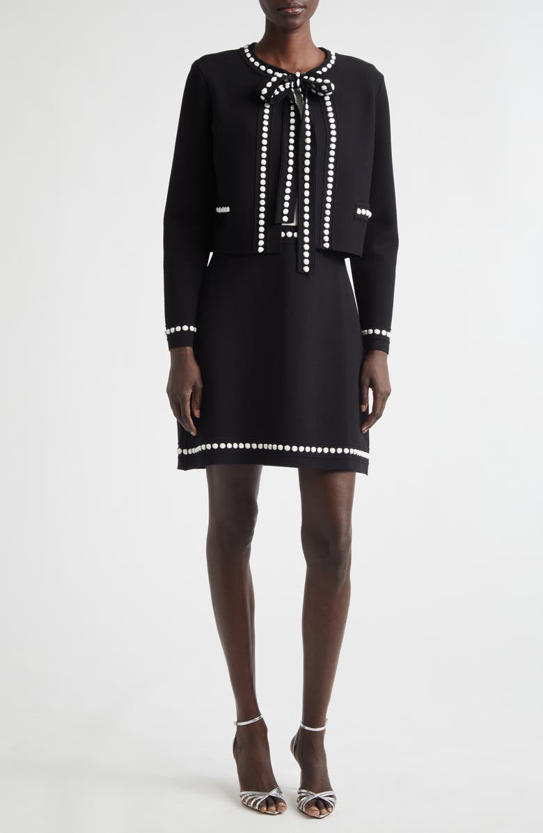 Oscar de la Renta Bubble Trim Cardigan, Alternate, color, Black/ White