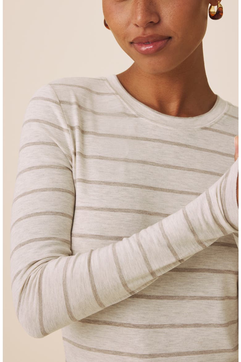 Bri Stripe Long Sleeve T-Shirt, Alternate, color, WHITE PALE OAK/ LIGHT BROWN