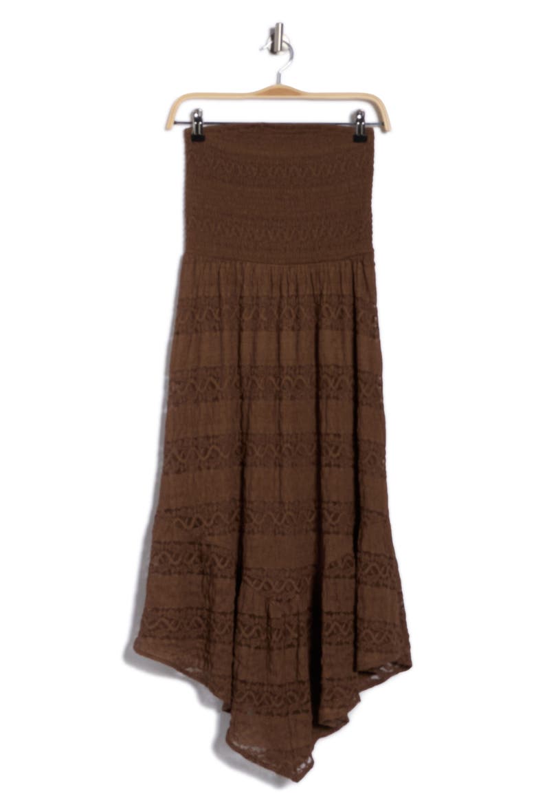 Strapless Tiered Lace Midi Dress, Alternate, color, BROWN QUARTZ
