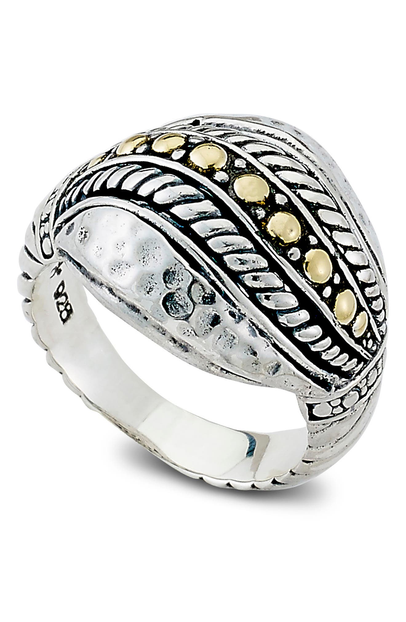 SAMUEL B. 18K Yellow Gold & Sterling Silver Twist Filigree Hammered Dome Ring