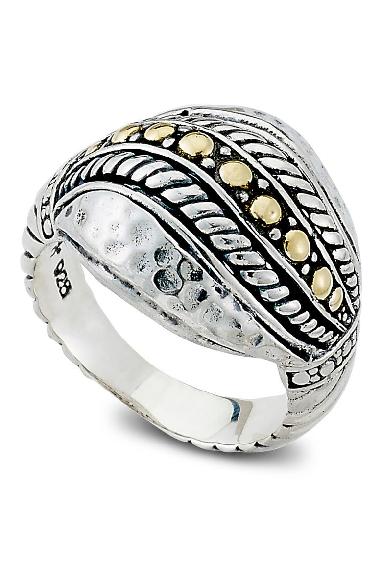 18K Yellow Gold & Sterling Silver Twist Filigree Hammered Dome Ring, Main, color, SILVER AND GOLD