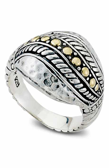 SAMUEL B. 18K Yellow Gold & Sterling Silver Twist Filigree Hammered Dome Ring