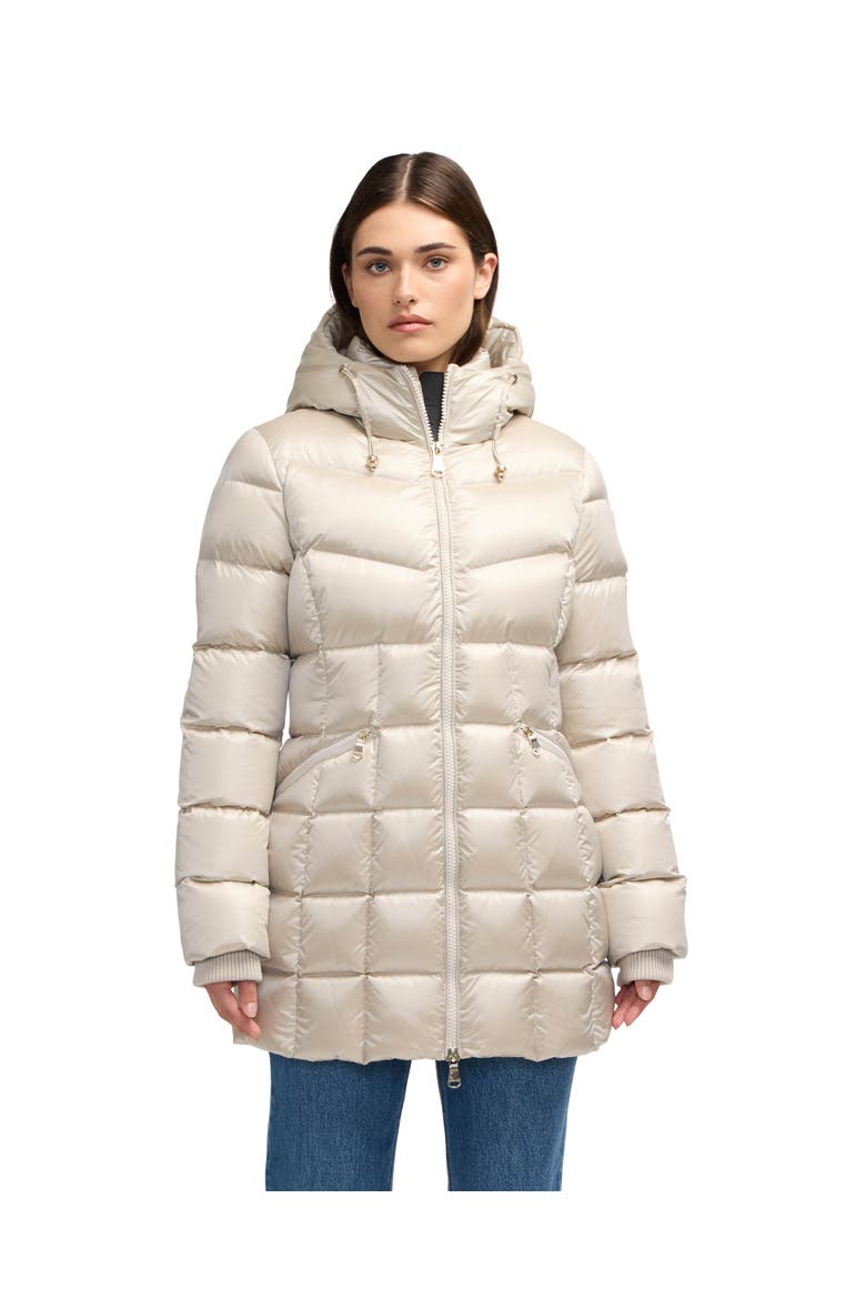 Women's Zola Box Quilt Mid-Length Puffer with Fixed Hood, Main, color, Champagne