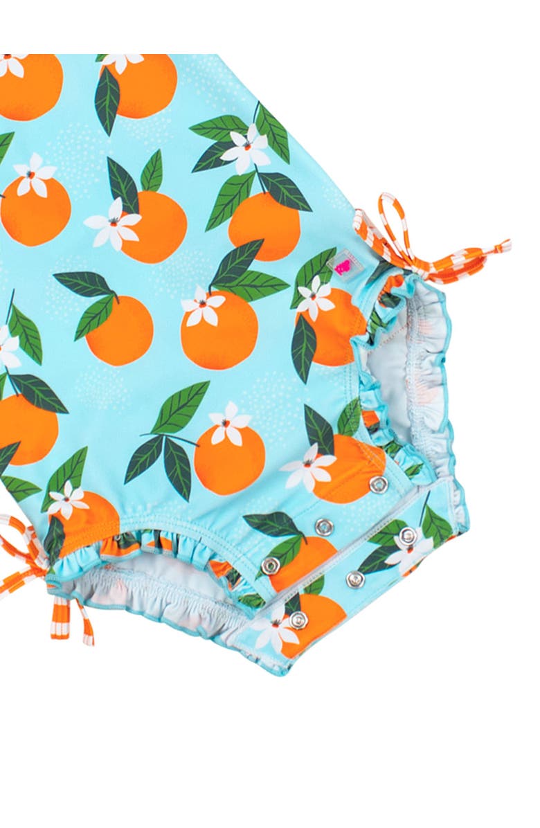 RuffleButts Baby Girls Orange You The Sweetest Long Sleeve UPF50+ One Piece Rash Guard, Alternate, color, Blue Orange You The Sweetest