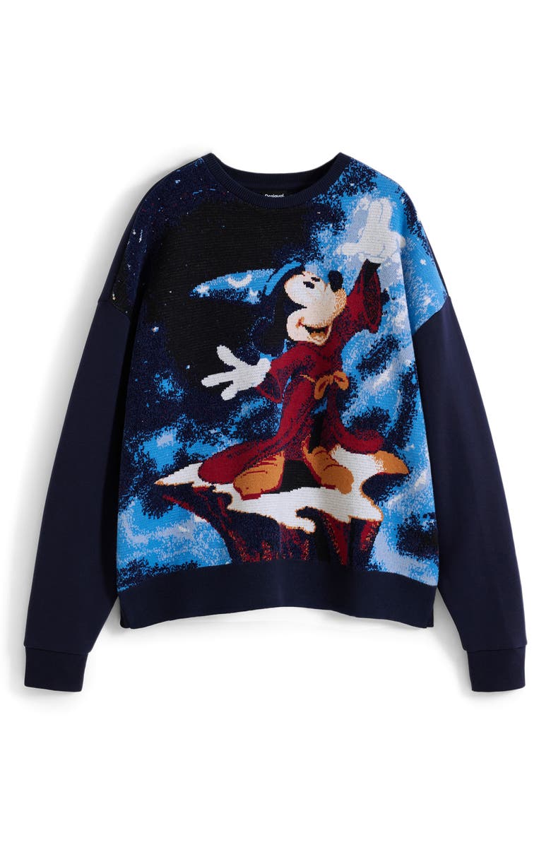 Desigual Mickey Mouse Jacquard Crewneck Sweater, Alternate, color, Navy Blue