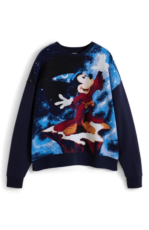Desigual Mickey Mouse Jacquard Crewneck Sweater In Blue