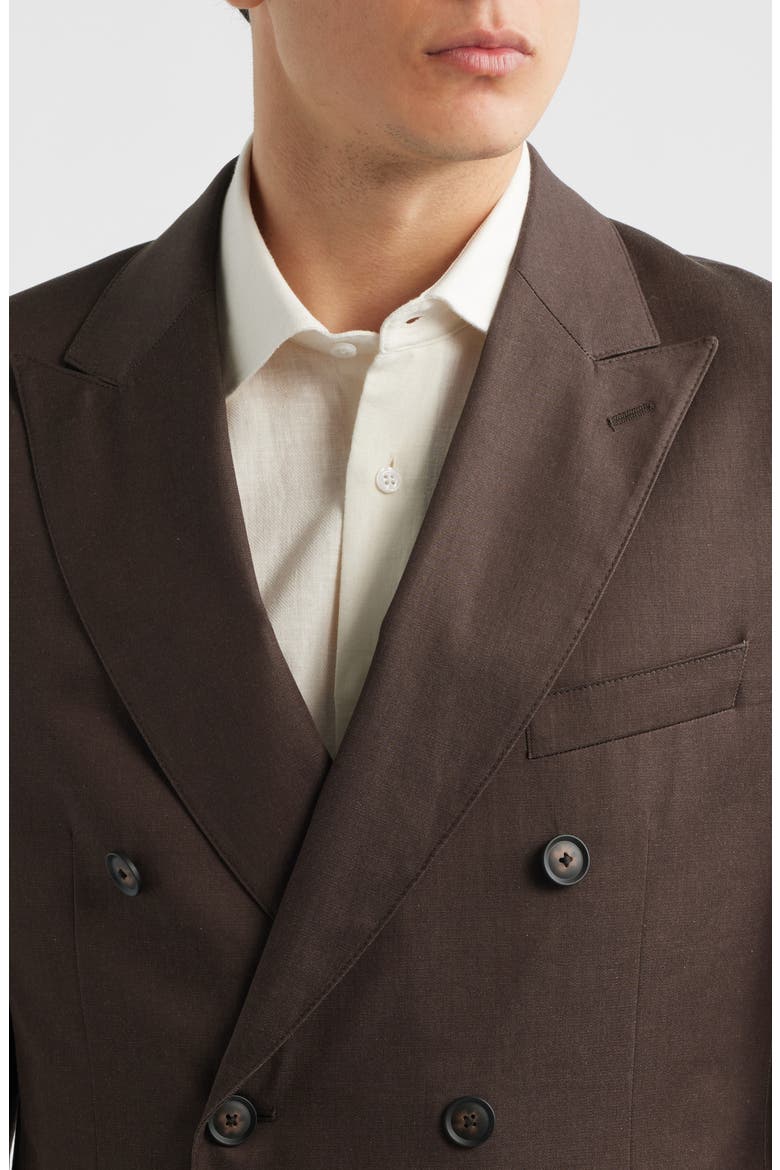 Huge Slim Fit Brown Stretch Cotton Peak Lapel Double Breasted Suit, Alternate, color, DARK BROWN