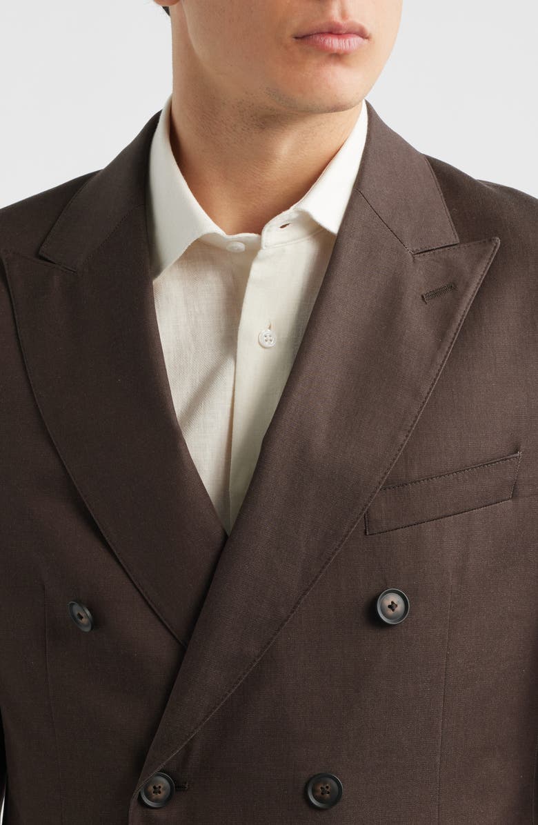 BOSS Huge Slim Fit Brown Stretch Cotton Peak Lapel Double Breasted Suit, Alternate, color, Dark Brown