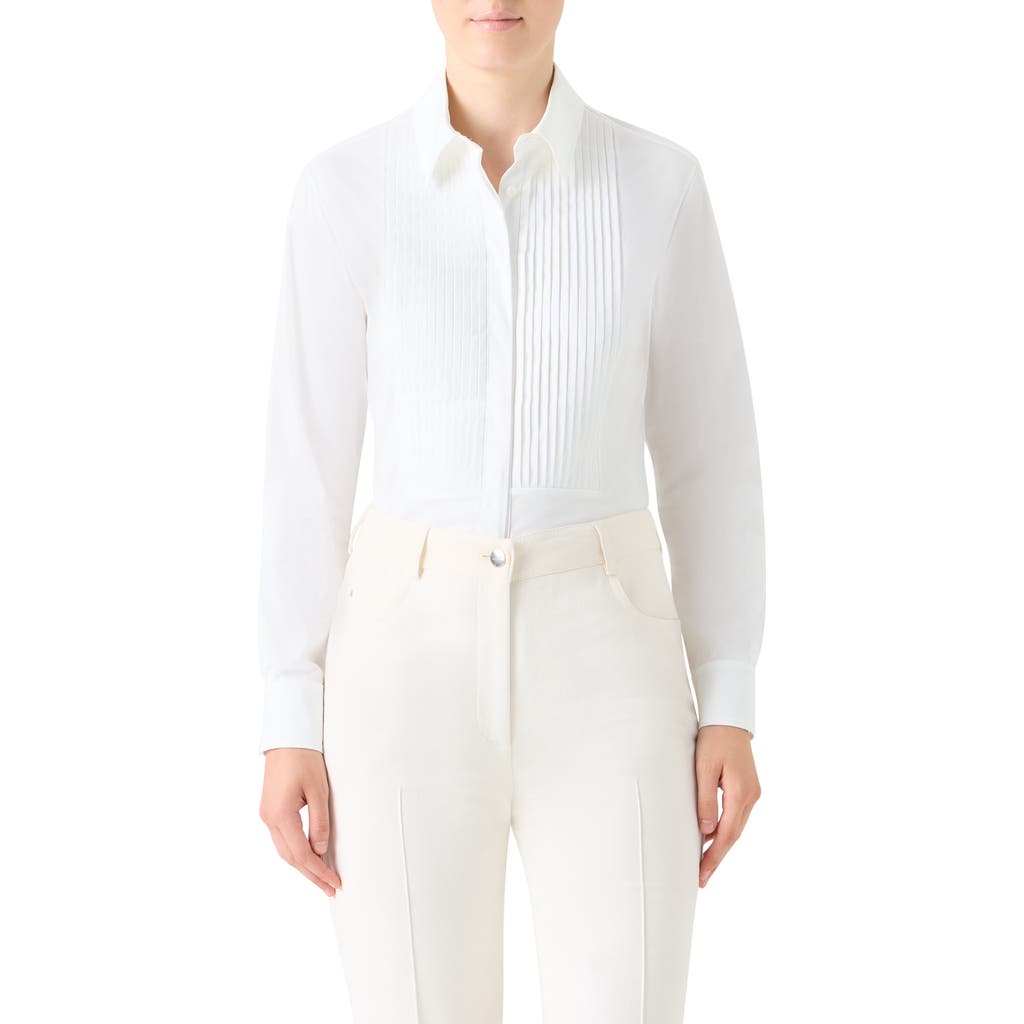 Akris Pleated Bib Stretch Poplin Button-up Shirt In White