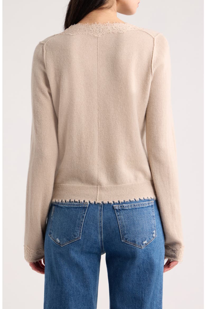 Ruby Lace Trim Cashmere Cardigan, Alternate, color, PEBBLE