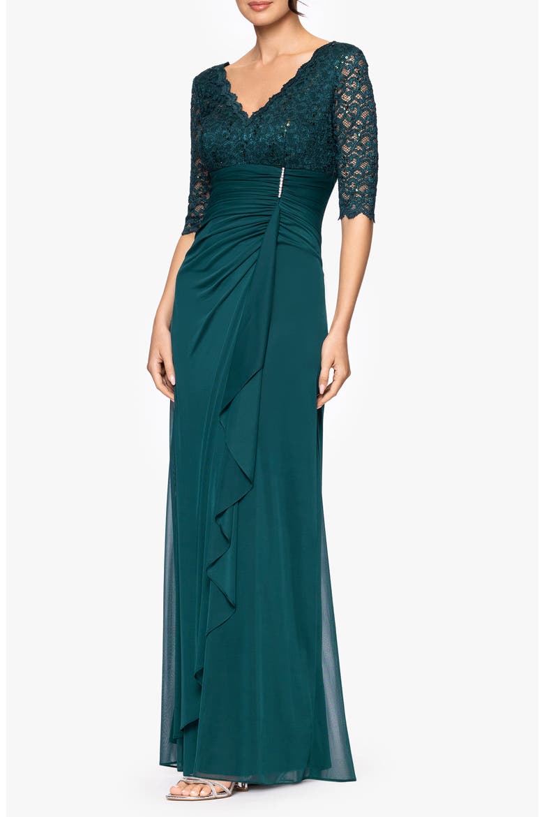 Sequin & Lace Bodice A-Line Dress, Alternate, color, PINE