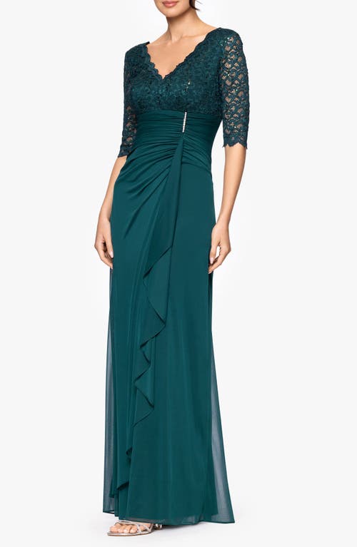 Betsy & Adam Sequin & Lace Bodice A-line Dress In Green