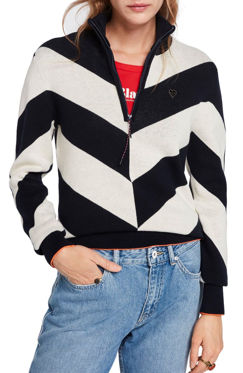 Scotch & Soda Stripe Half-Zip Pullover, Main, color, 