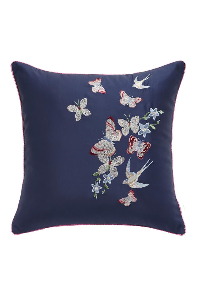 Butterfly Embroidered Accent Pillow, Main, color, NAVY