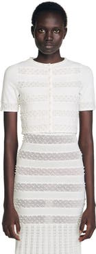 SANDRO Fine knit cropped beaded cardigan
