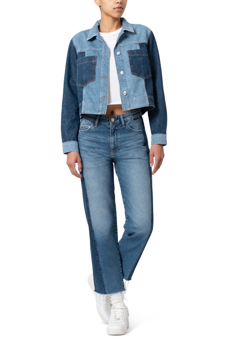 Savannah High Waist Raw Hem Crop Relaxed Straight Leg Jeans, Alternate, color, MIX BLUE