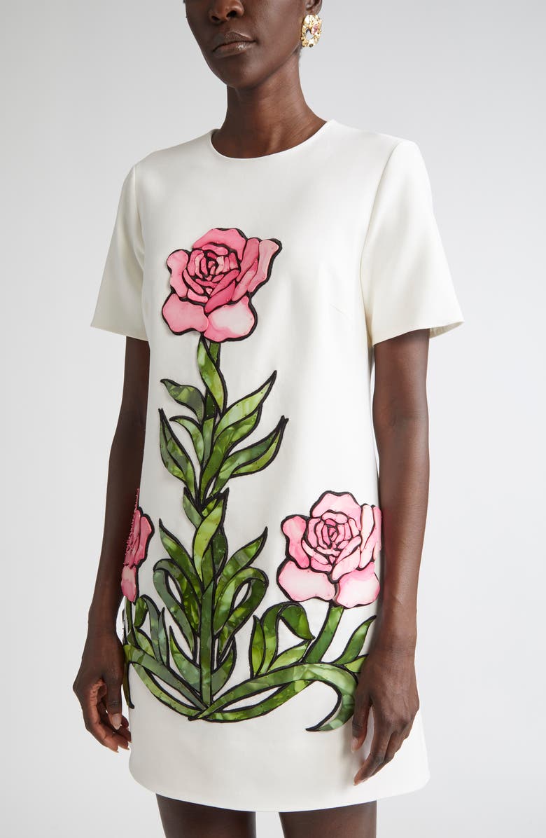 Oscar de la Renta Rose Embroidered Wool Blend Minidress, Alternate, color, 