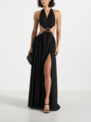 Manière De Voir June Chain Belt Cut-Out Georgette Halter Maxi Dress